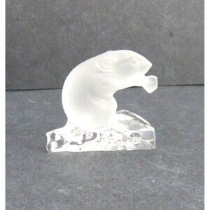 CRYSTAL CUTIES Frosted Glass Mouse on Clear Cheese Base Nachtmann Germany Figure